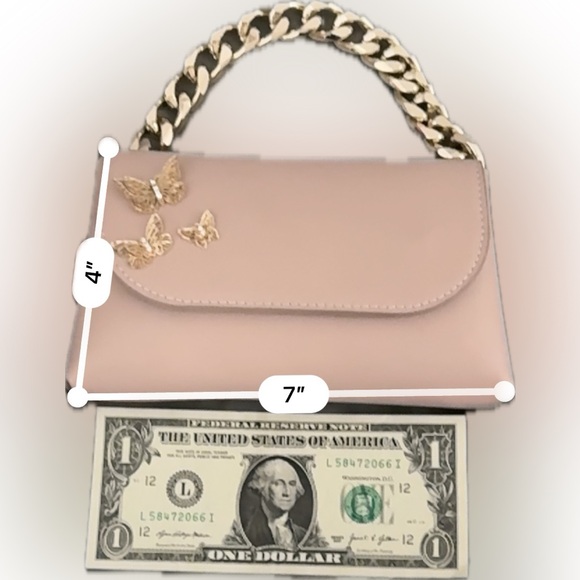 Elegant Blush Pink Mini Handbag | Gold Chain + Butterflies - Picture 5 of 7